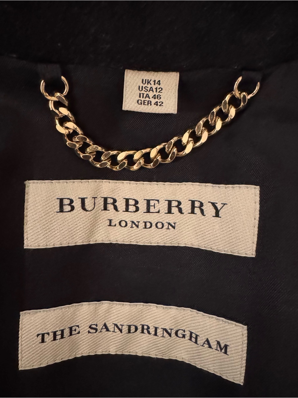 Burberry London Sandringham Black Wool Double-Breasted Coat, Belted Waist - Picture 8 of 12